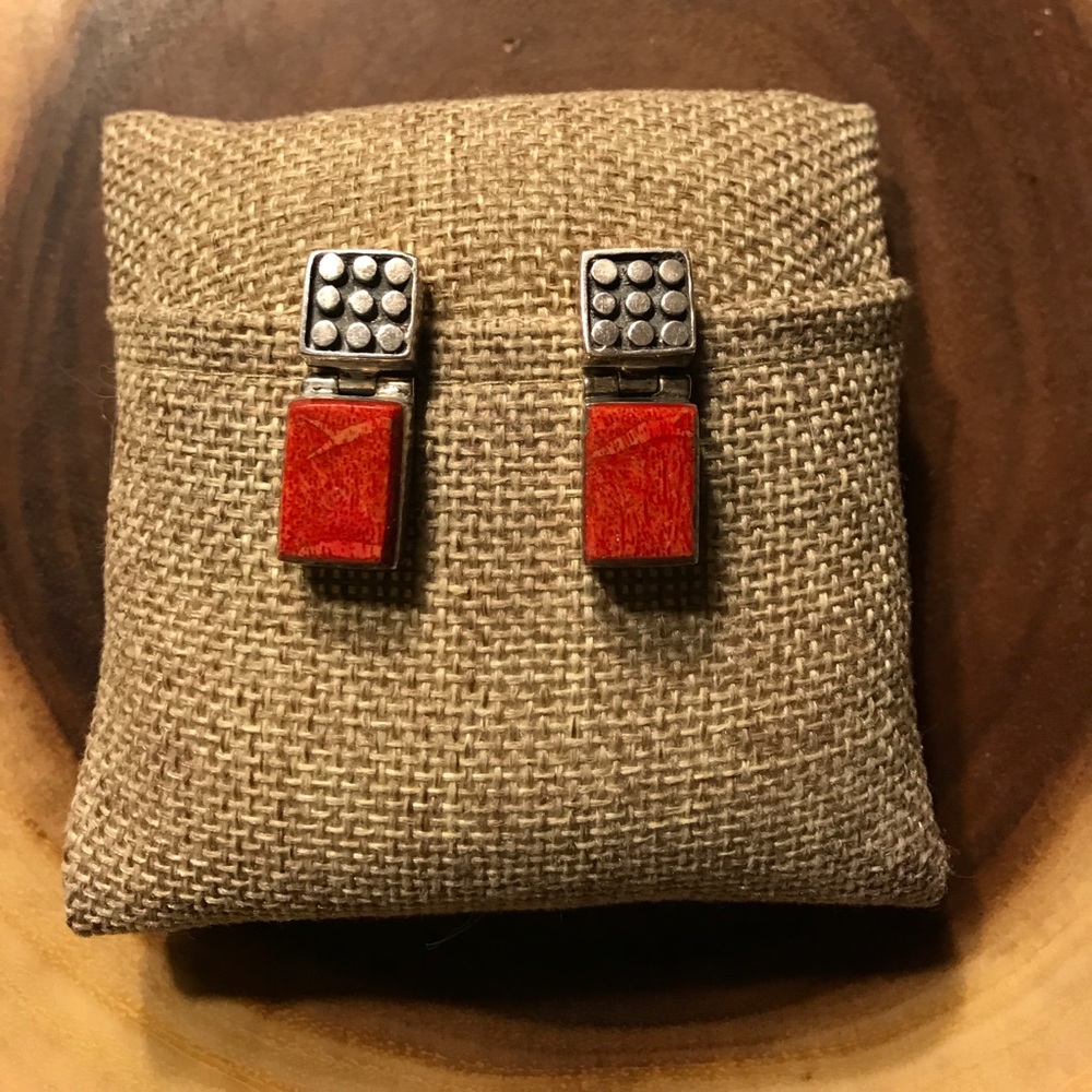 Vintage sterling silver and coral earrings
